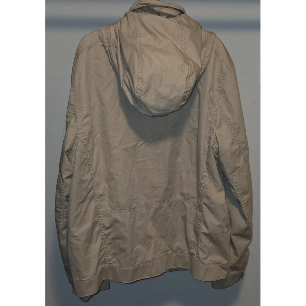 Old Navy Mens Jacket Large Tan Hooded Utility Cargo‎ Pockets Casual Cotton Blend
